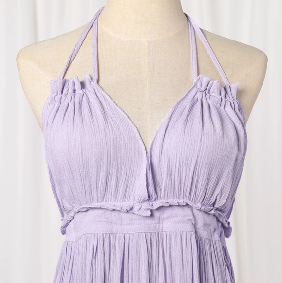 Lilac Layered Mesh Skirt Backless Halter Boho Beach Mini Dress - Picture 6 of 16
